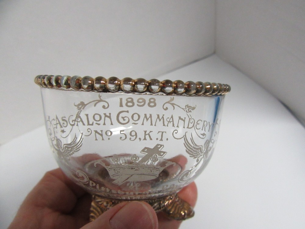 1898 Ascalon Commandery #59 Knights Templar Glass Bowl Masonic