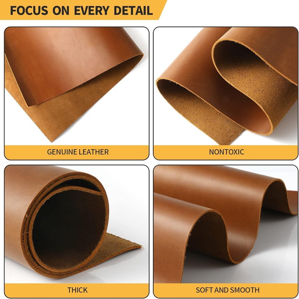 100% Natural Bourbon Brown Leather Sheet – 12''x24'' for DIY Projects