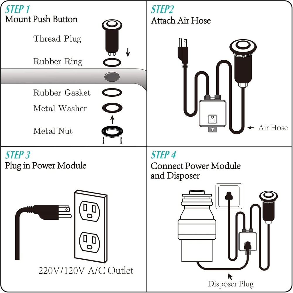 Elegant Garbage Disposal Air Switch Kit - Brass Push Button, Easy Installation