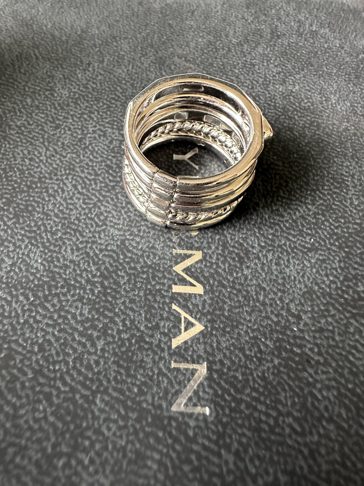 David Yurman Stax Five Row Ring 15mm 925 w/ Hampton Blue Topaz & Diamonds sz 6