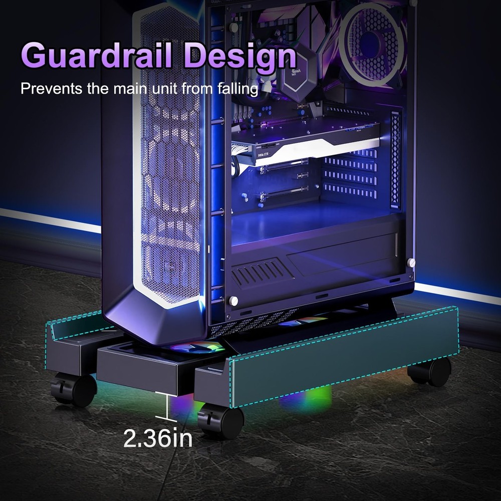 Adjustable Computer Tower Stand with Cooler Fan and Light, PC Stand for Floor...