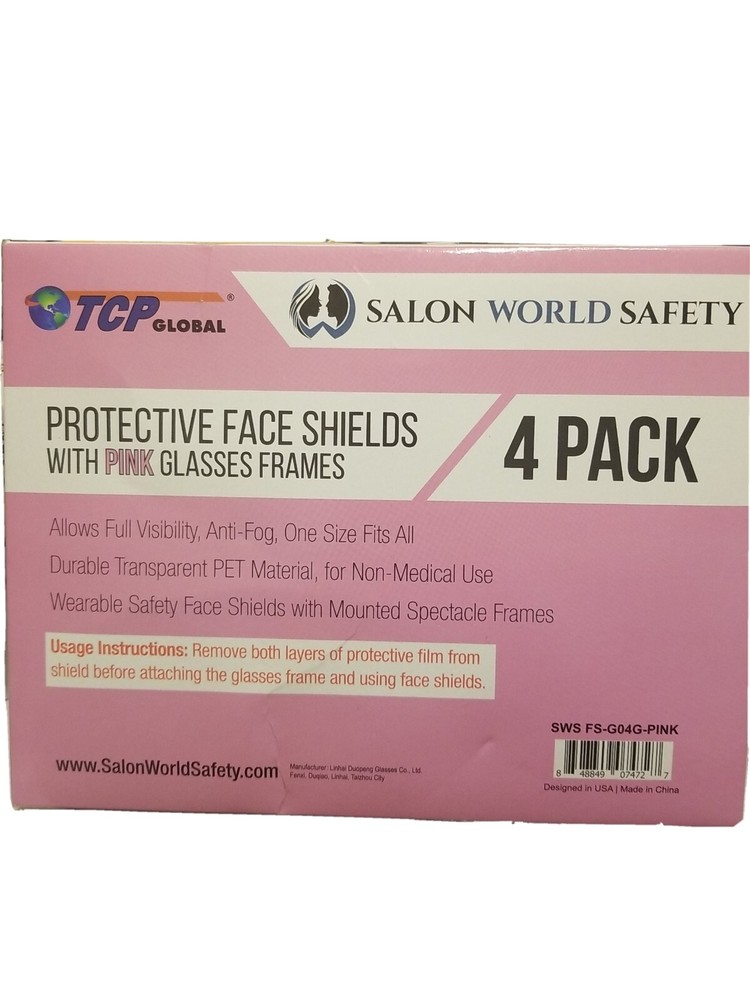 Protective face shield with glasses frames 4 pack