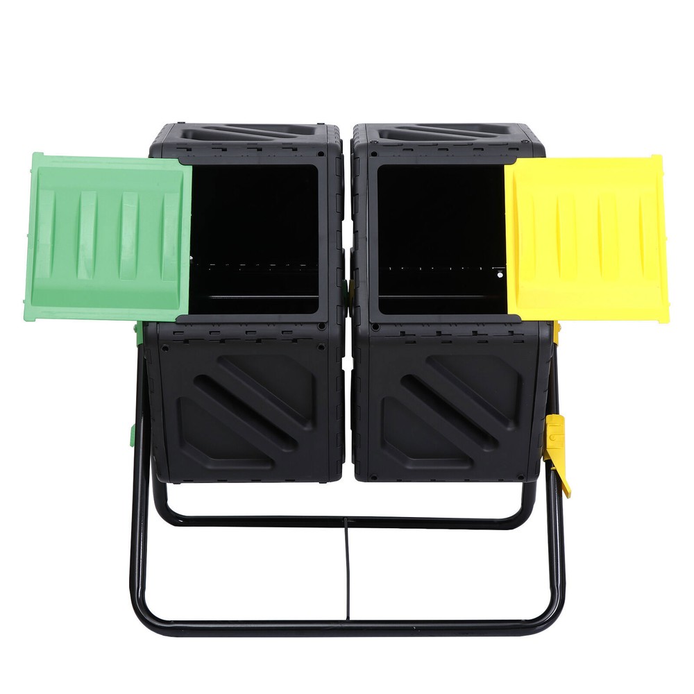 Sturdy Dual Compost Bin 360 Degrees Rotation Tumbling Fast Yard Garden Composter