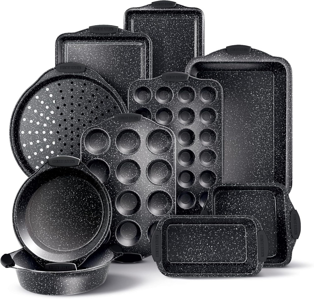 Nonstick Stackable Bakeware Set Durable Easy Release Baking Set Black 10 Pcs