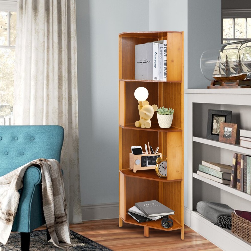 Rotating Bookshelf A-Shape Corner Bookcase Storage Freestanding Display Rack