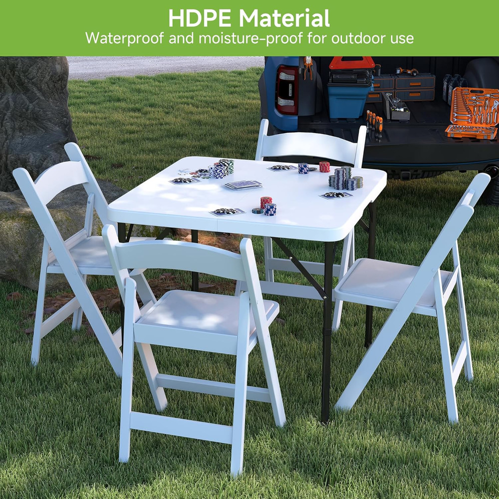 Folding Table, 34" Square Portable Card Table with Handle and Removable Legs for