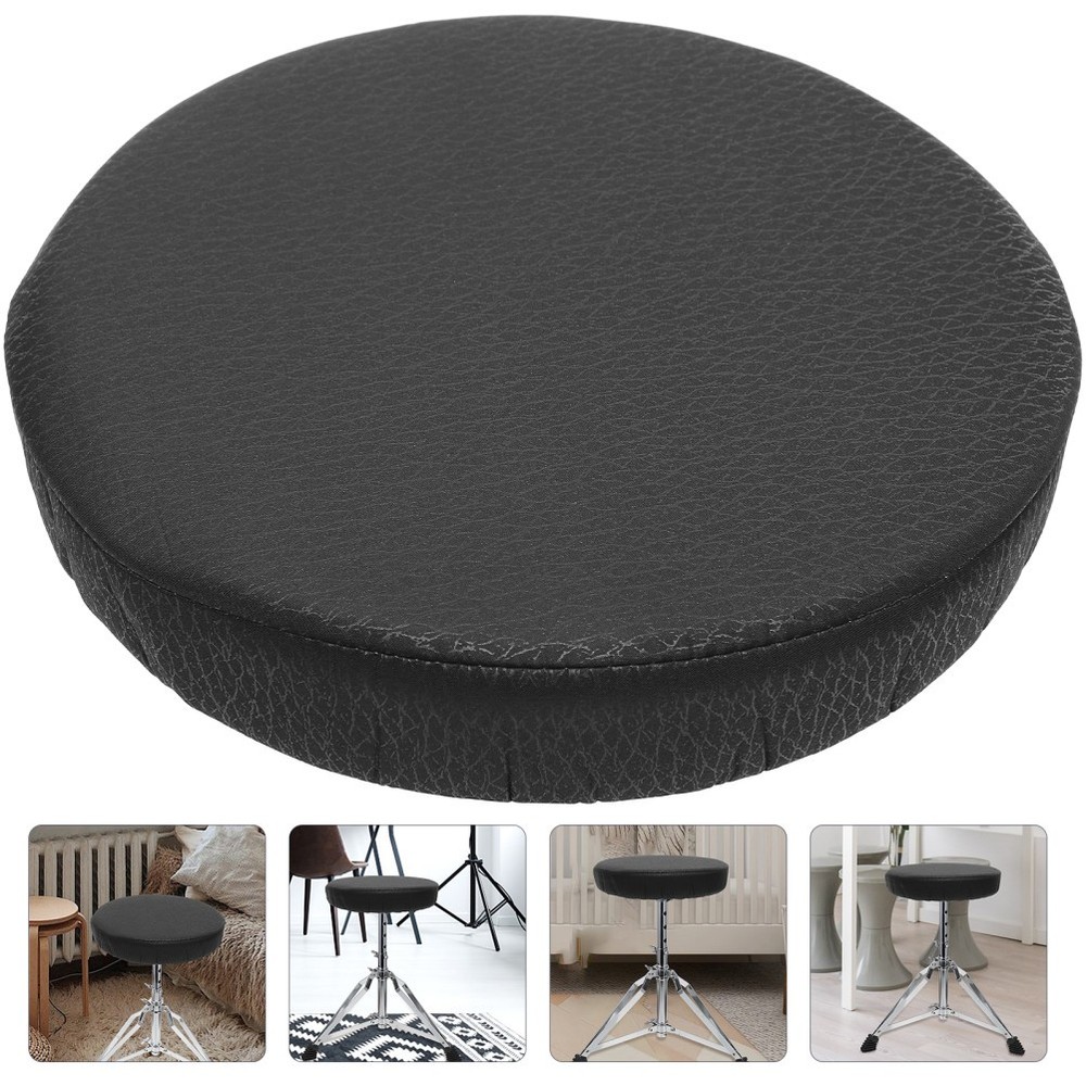 Round Stool Cushion Cover Black Slip Resistant Elastic Protector