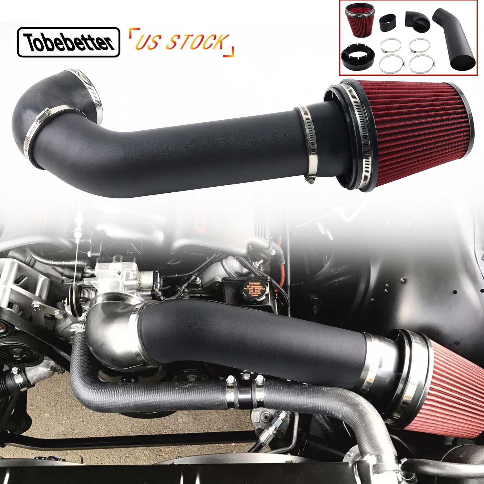 New Air Intake+ Red Filter 4" LS Swap Kit For for LSX LS1 LS2 4.8/5.3/5.7/6.0L