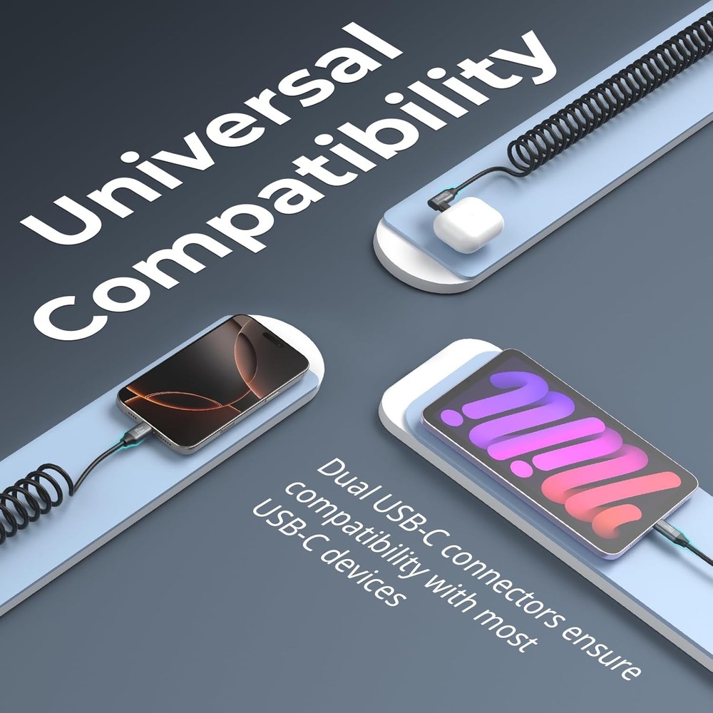 SMALLRIG USB C to C Coiled Data Cable (Straight Angled), 1.15FT-3.28FT