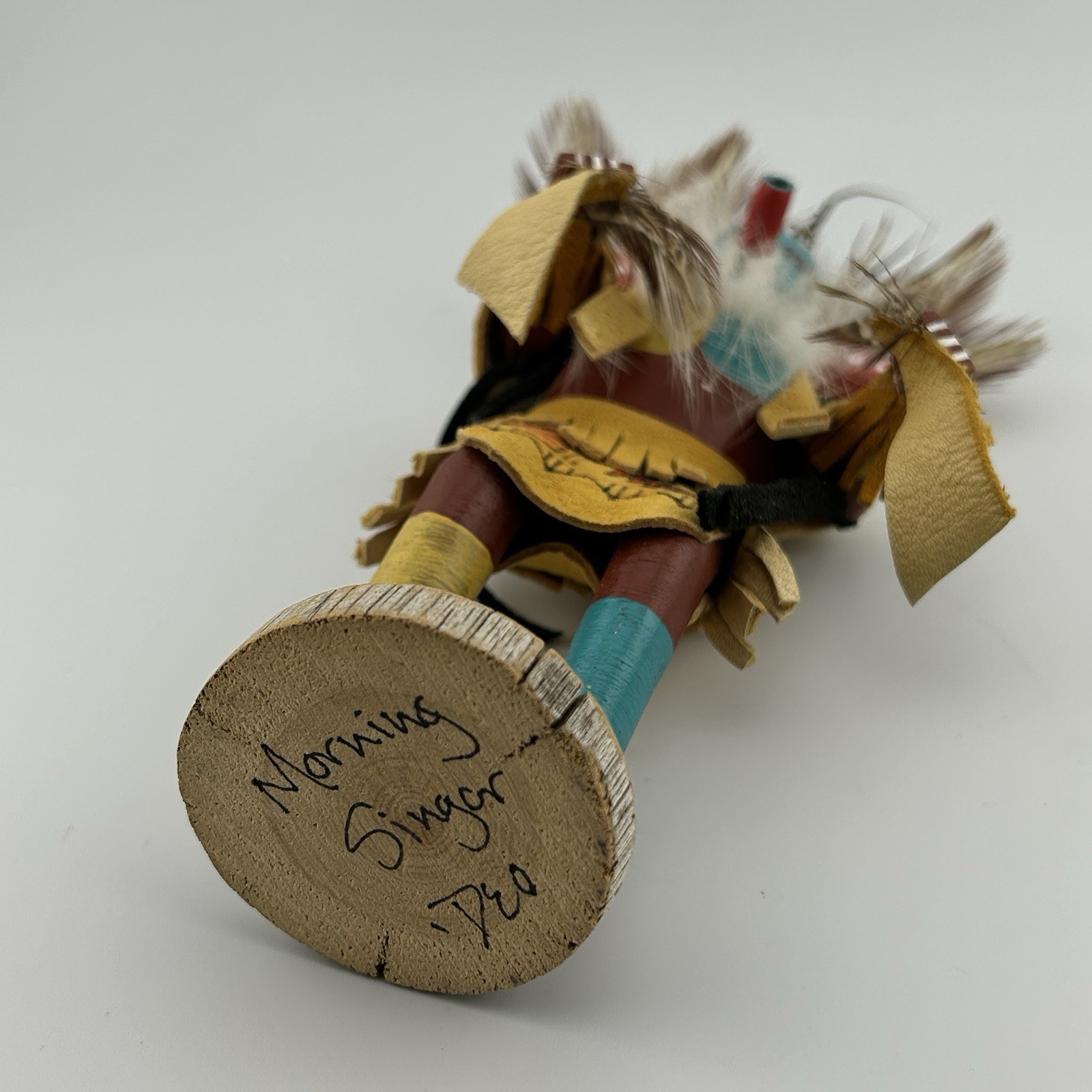 Navajo Morning Singer Kachina Doll Carved Suede Signed Deo Talavai 1980s Vintage