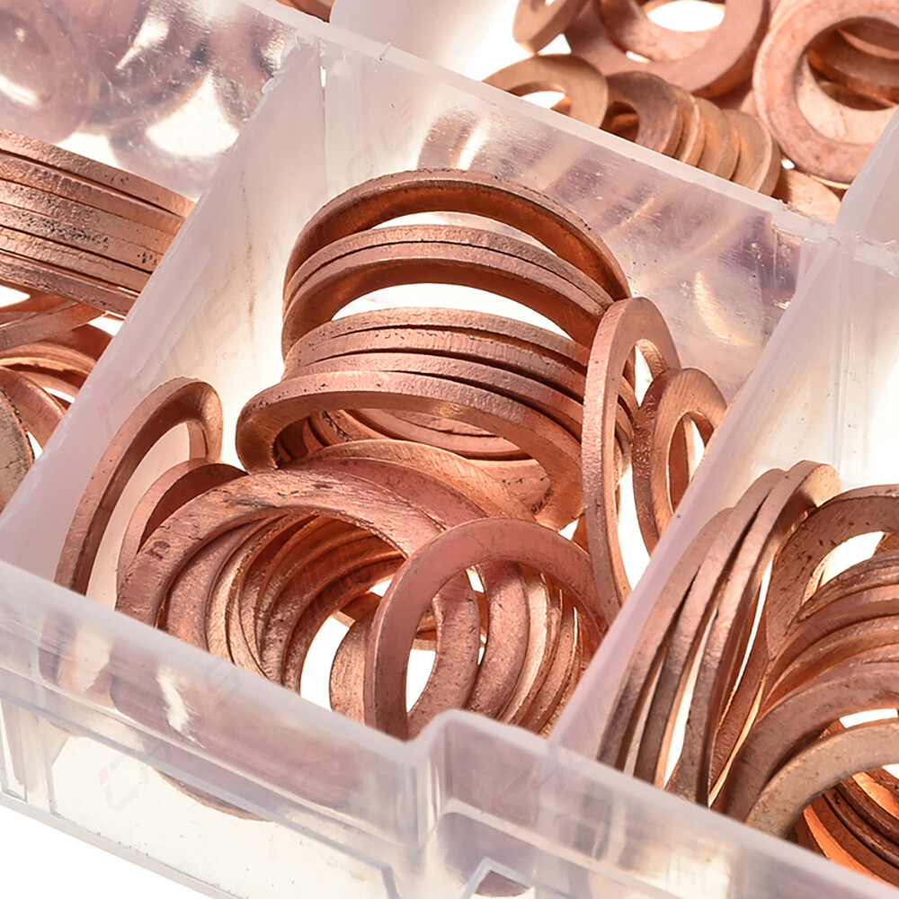 200Pcs/Kit Solid Copper Crush Washers Gasket Set Flat O-Ring Seal Assortment