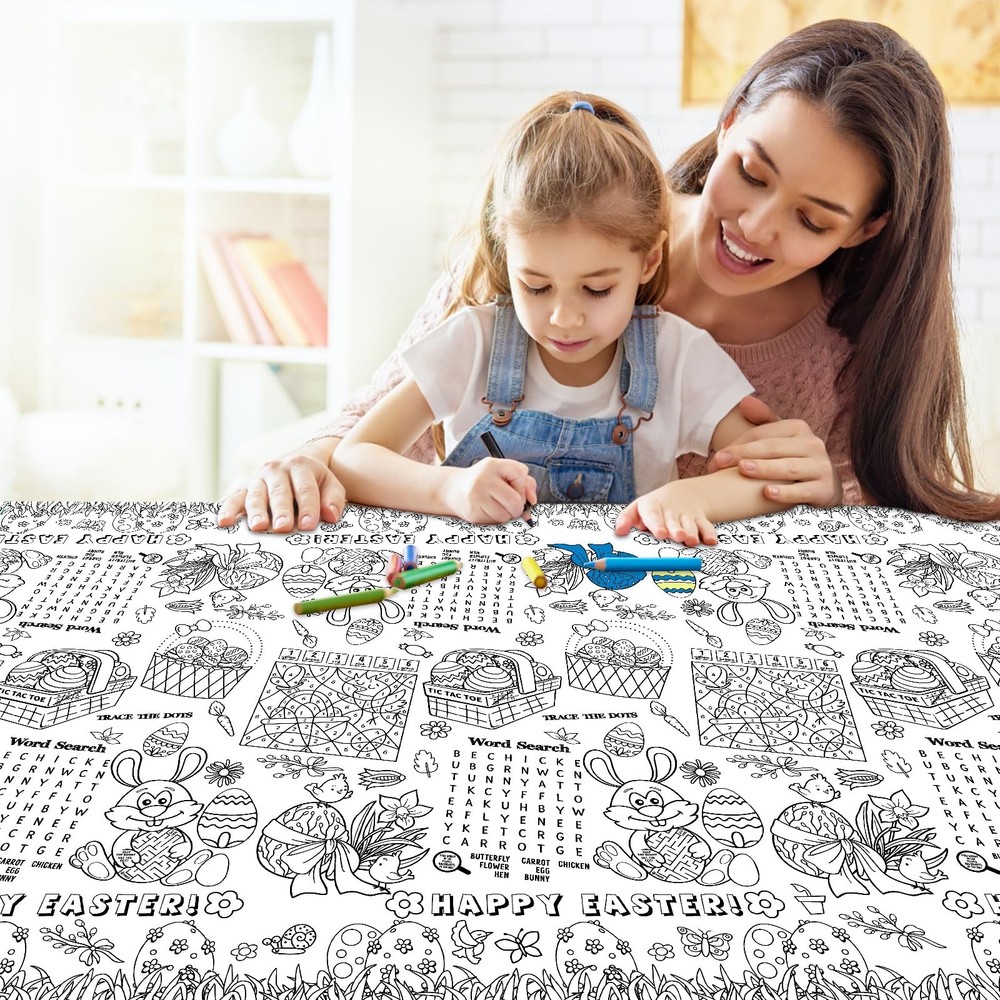 3 Pack Large Happy Easter Coloring Tablecloth - Giant Easter Color-in Poster,...