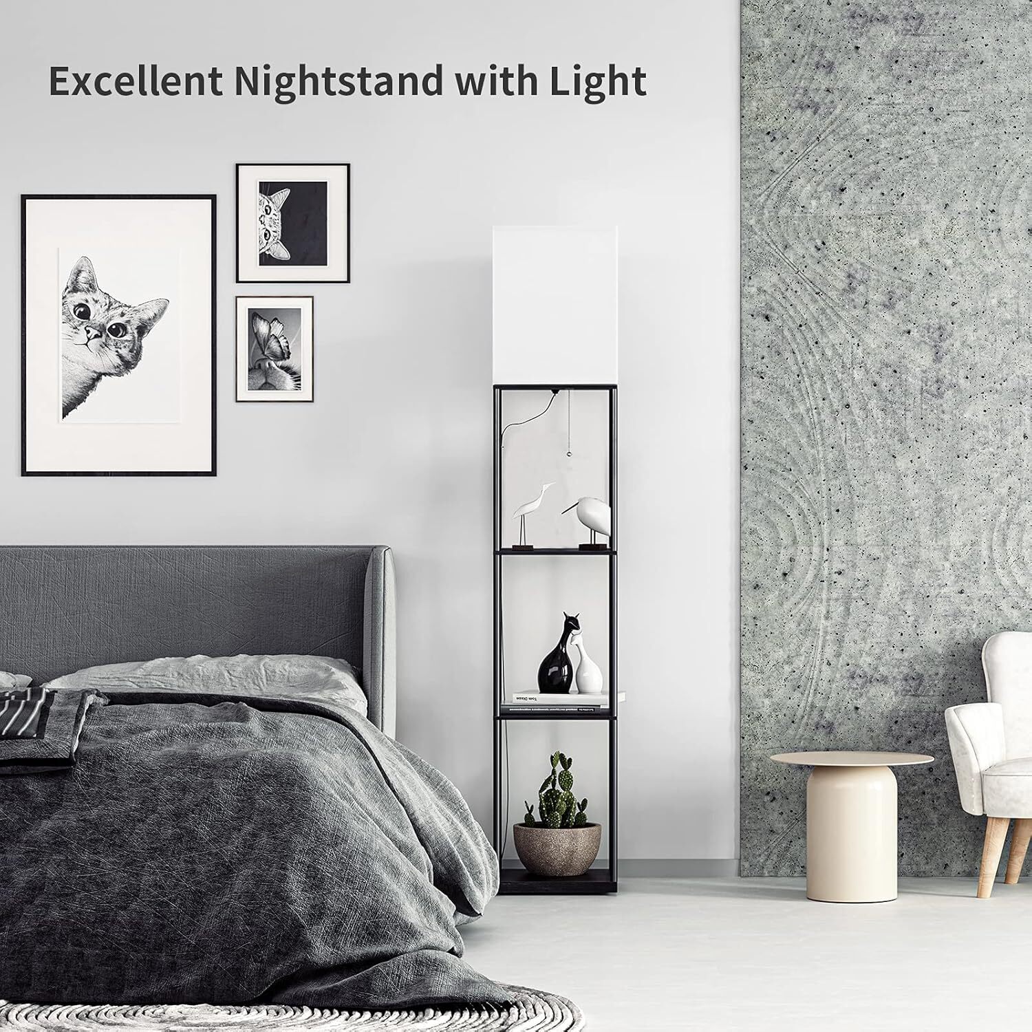Floor Lamp with Shelves, Modern Square Standing Lamp & 3 Color Temperature Bulb