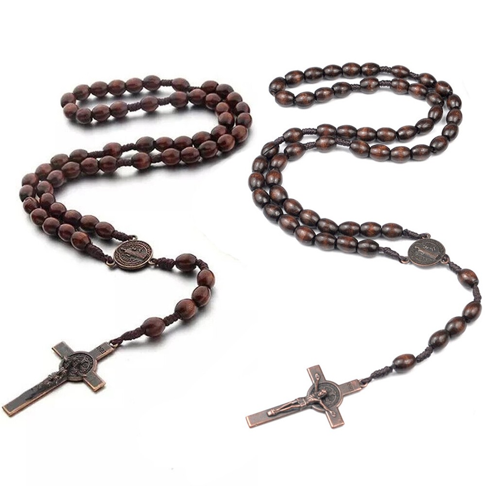 Rosary Cross Crucifix Handmade Wooden Beads Catholic Christian Traditional Style