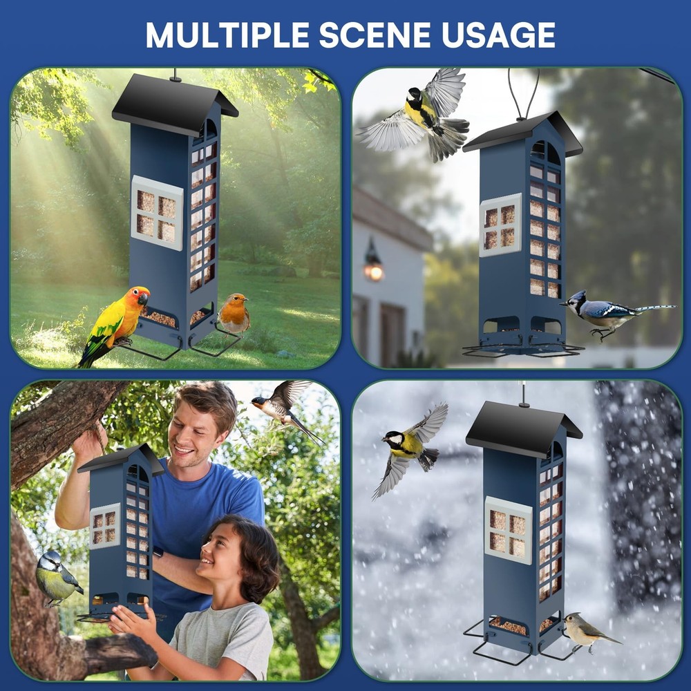 Squirrel Proof Bird Feeder – Weight-Activated Metal Mesh for blue