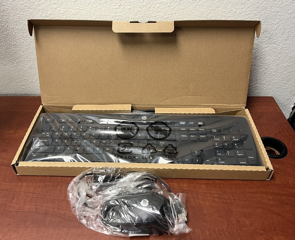 HP USB Wired Slim Keyboard and Mouse Bundle Black - New