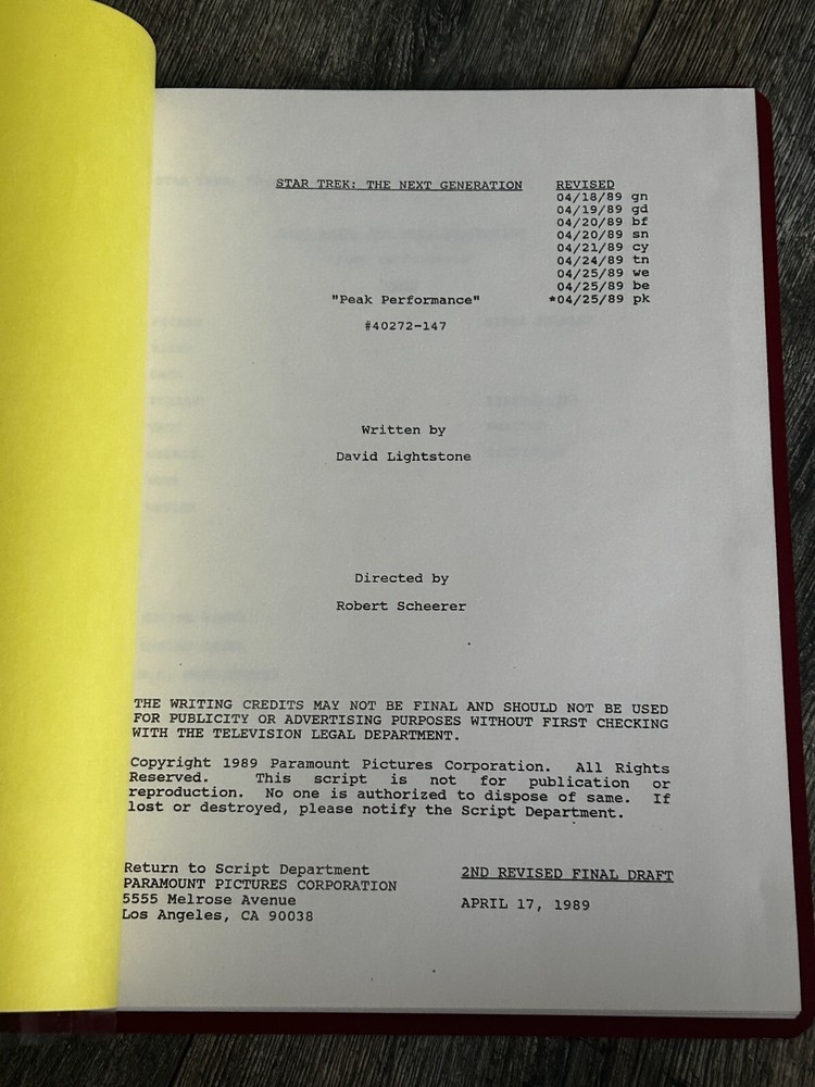 STAR TREK Script The Next Generation Peak Performance 2nd Revised Final Draft