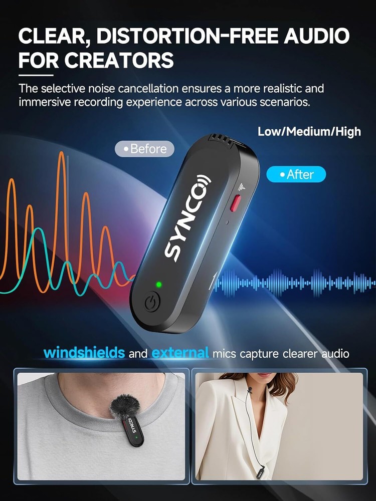 SYNCO G3 PRO Wireless Microphone with Touch Screen Noise Reduction for Camera