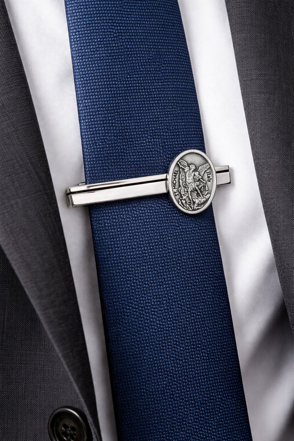 Saint Michael Silver Tie Clip Archangel Michael Religious Tie Bar for Men Italy