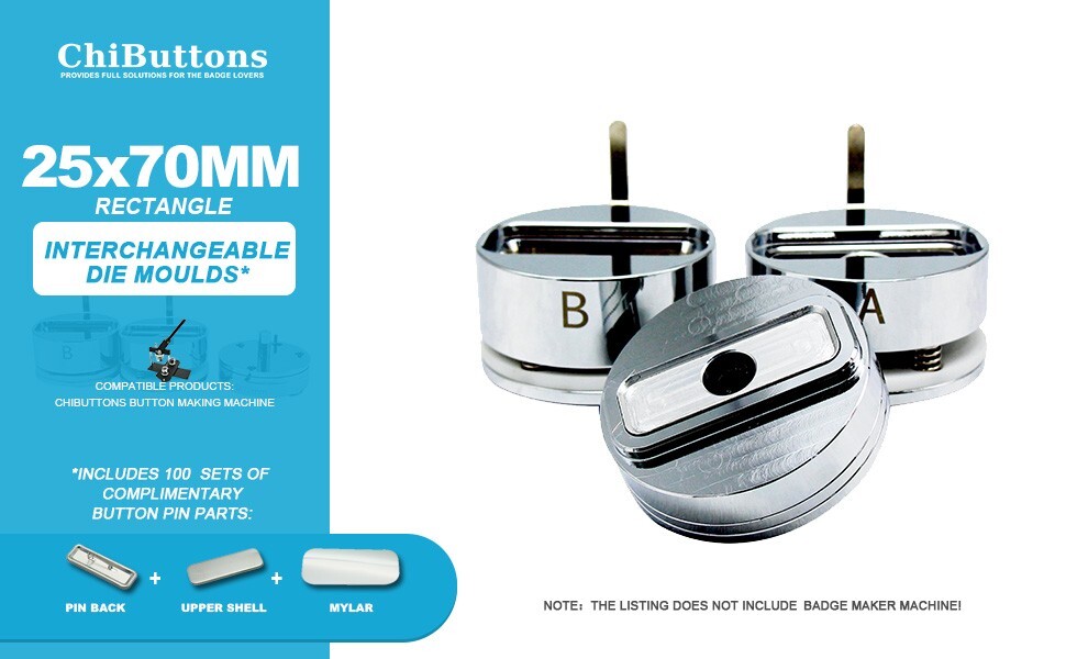 ChiButtons Mould- 25x70mm Rectangle Interchangeable Moulds for Button Maker-B400