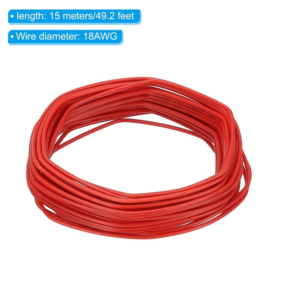 18AWG Solid Electric Wire, 49Ft Hook Up Tinned Copper Wire, Red