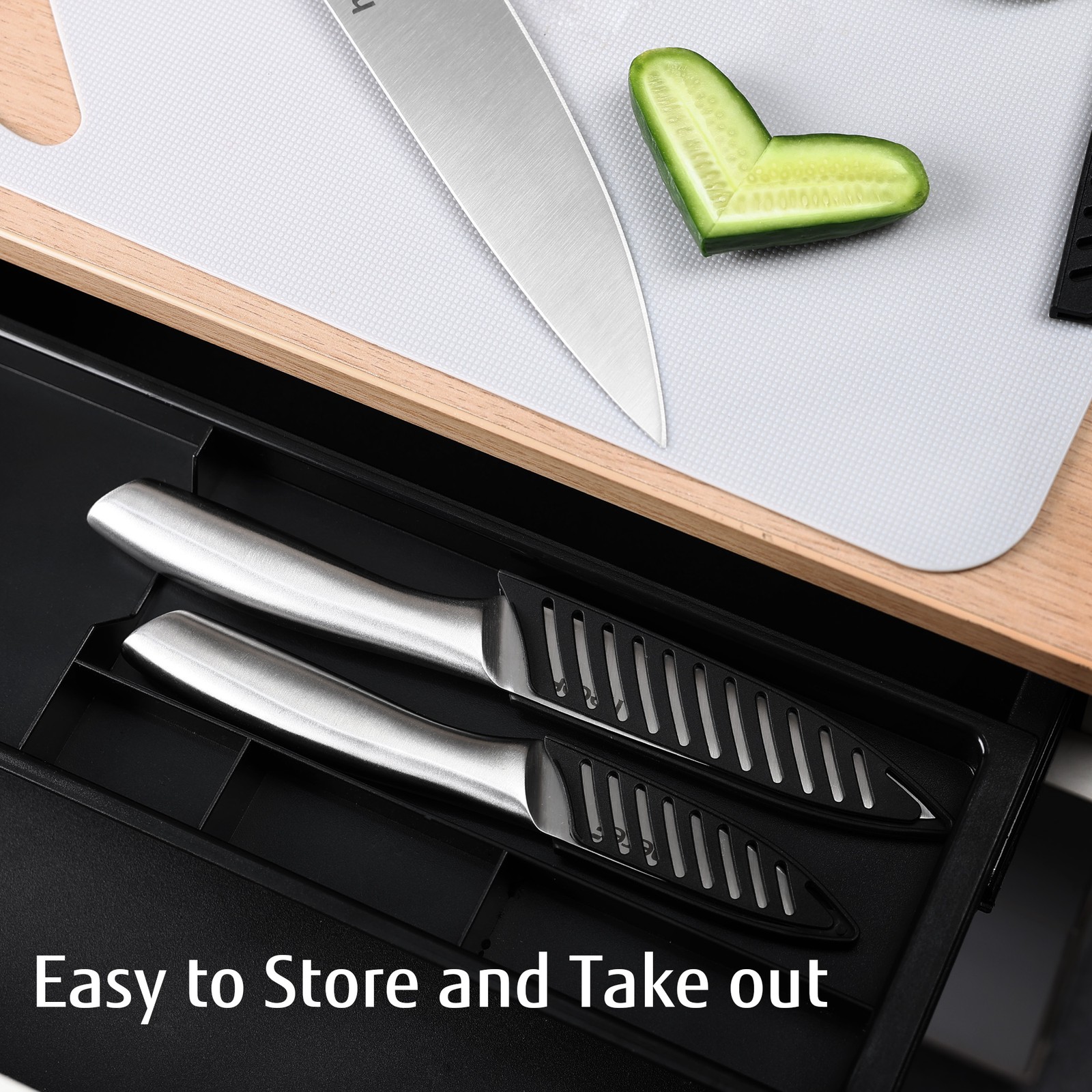 Hecef® Kitchen Knife Set of 3 Ultra Sharp Stainless Steel Chef Knife w/ cover