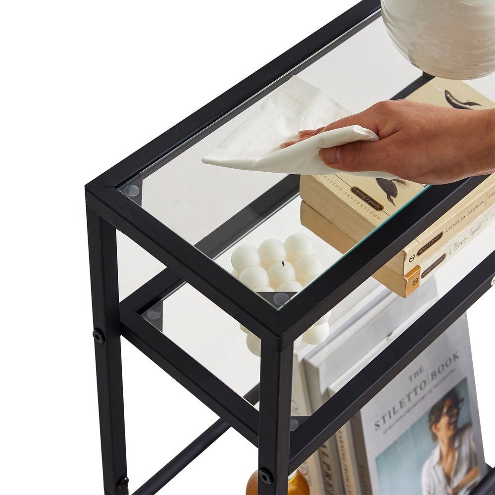 IBUYKE Narrow Side Table with Storage Shelf, 3 Tier Slim End Table,Modern Sof...
