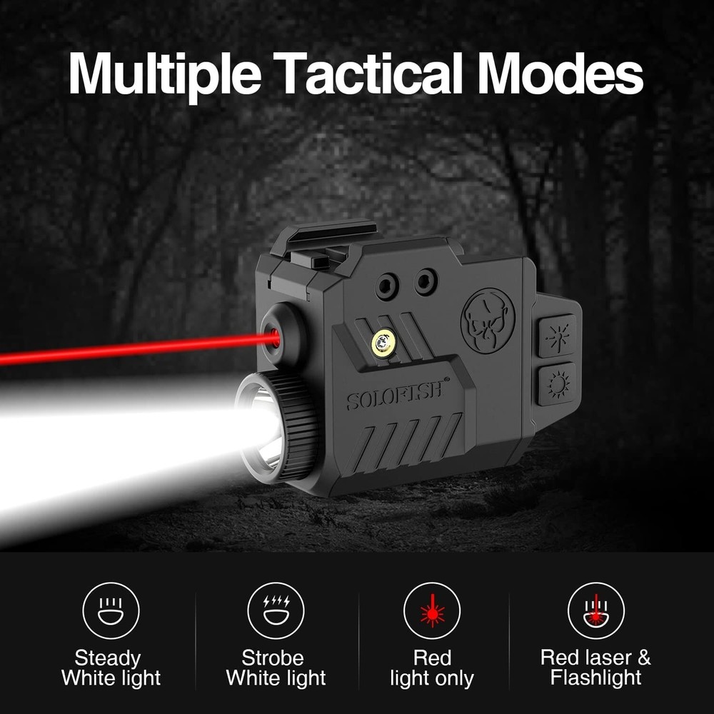 SOLOFISH Red Laser Sight Flashlight Strobe Slidable Picatinny Rail Rechargeable