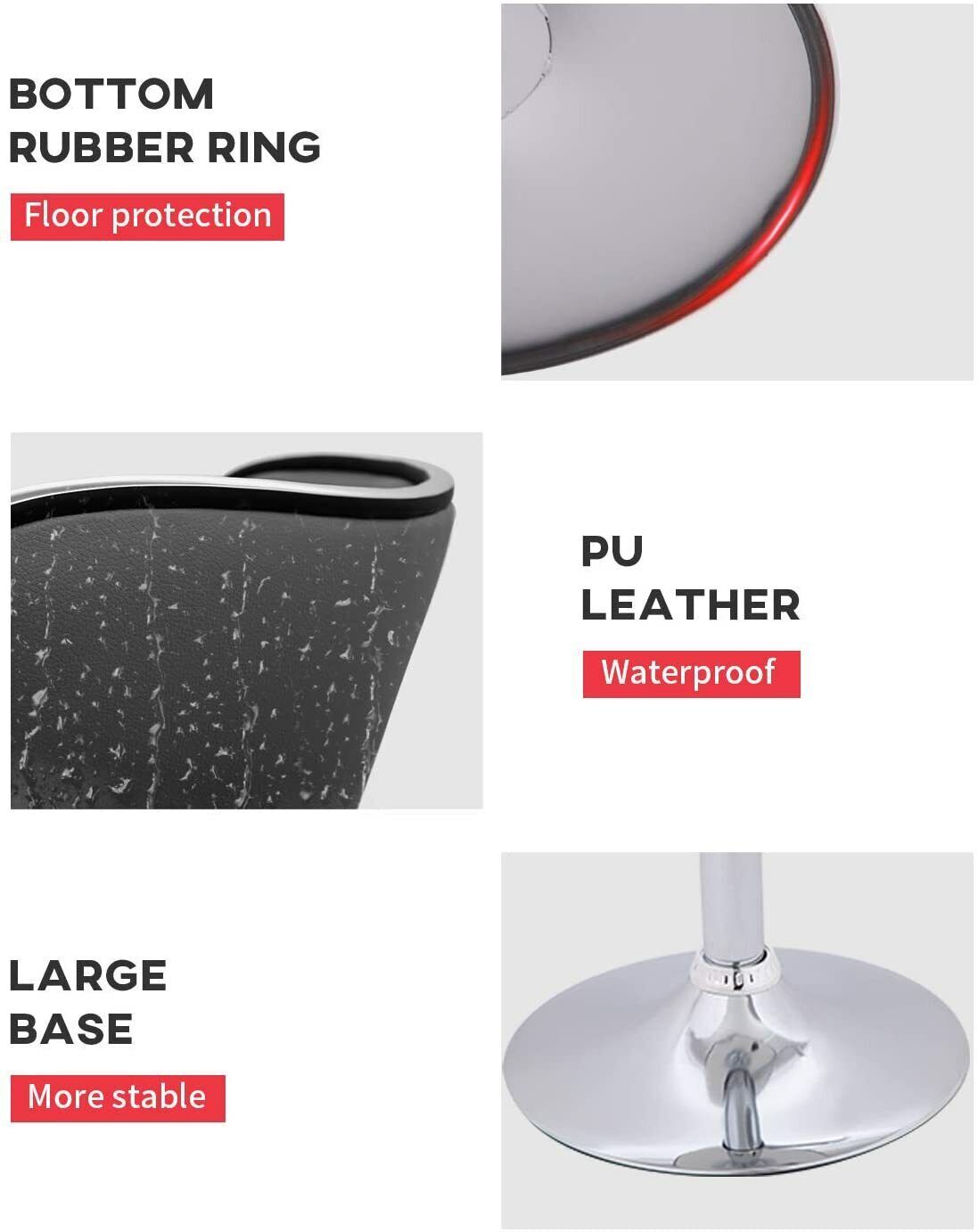 Set of 2 Bar Stools Black PU Leather Modern Hydraulic Swivel Dinning Chair