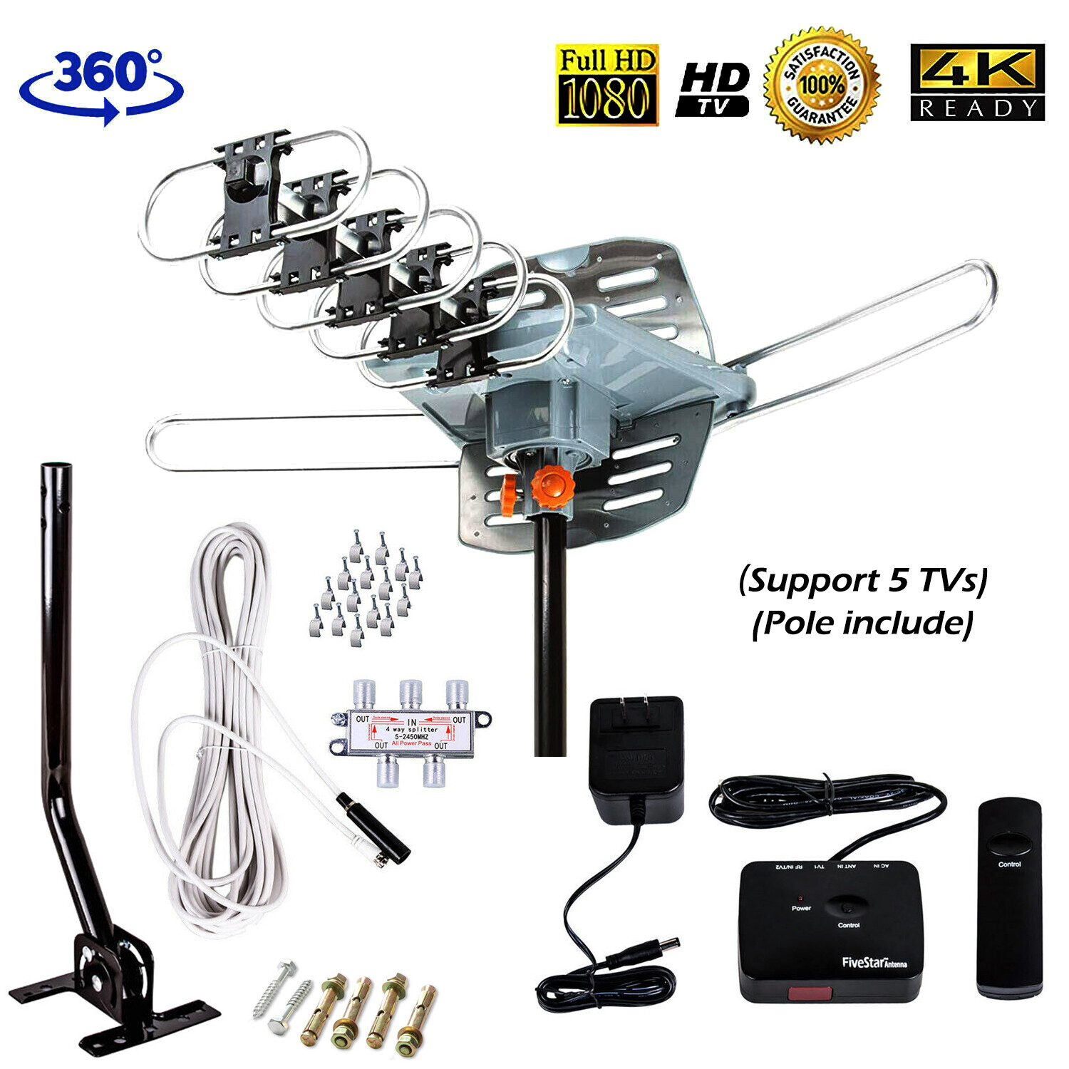 HDTV Amplified Digital HD TV Outdoor Antenna 150 Miles 360 Rotation UHF VHF FM
