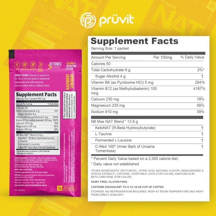 PRUVIT Keto OS NAT Raspberry Lemonade Charged 20 Pack Sealed New Free Shipping