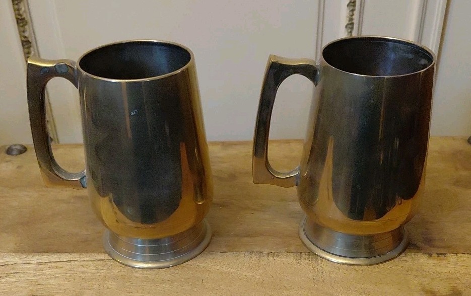 Pair of Vintage Solid Solid Brass Tankards 14 Cms Tall