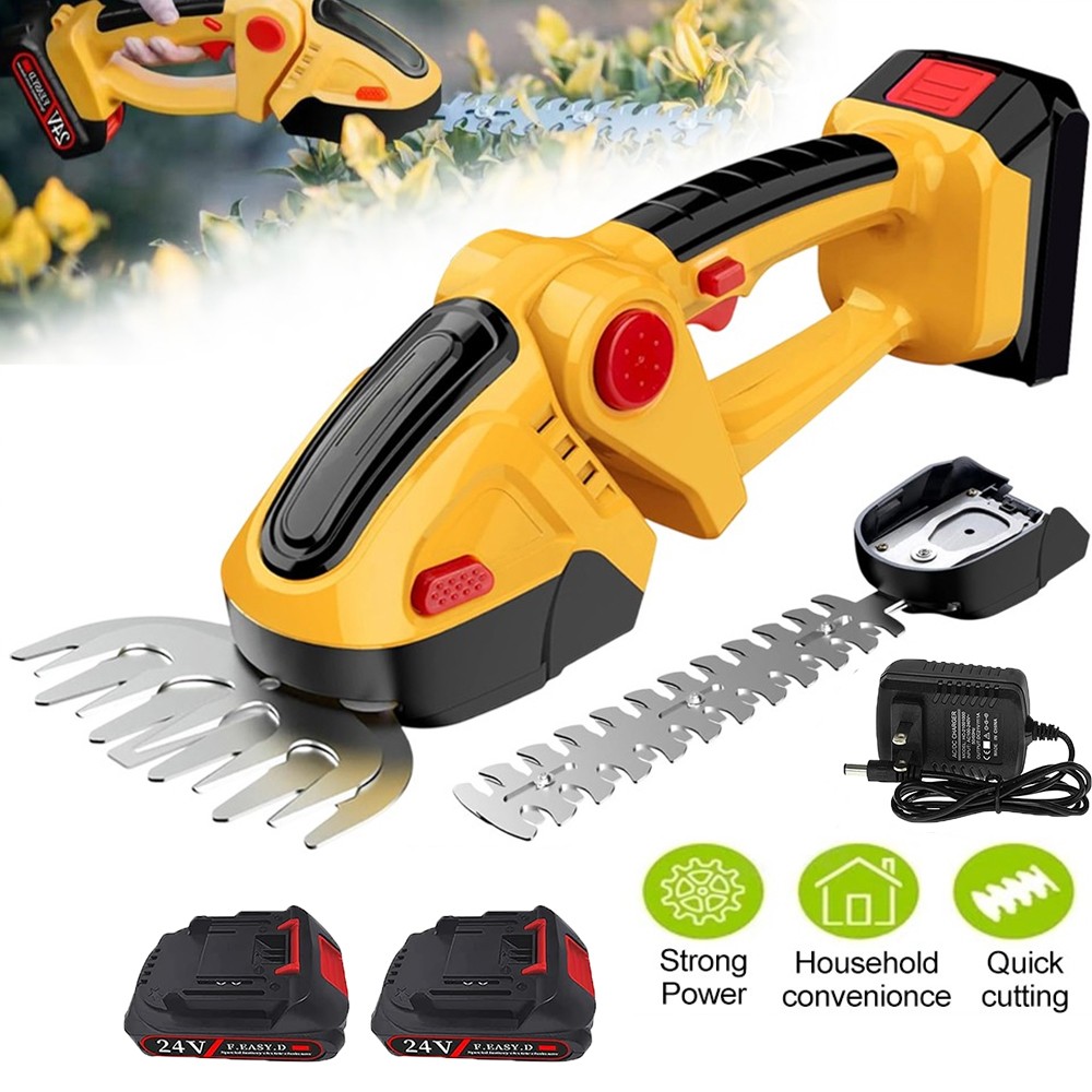 Handheld Electric Cordless Hedge Trimmer Grass Shear Bush Trimmer w/ 2x Battery
