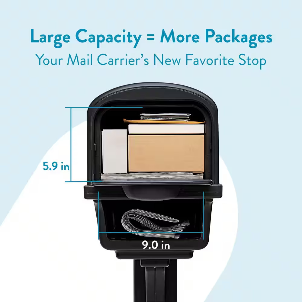 Gentry Black, Medium, Plastic, All-In-One Mailbox and Post Combo
