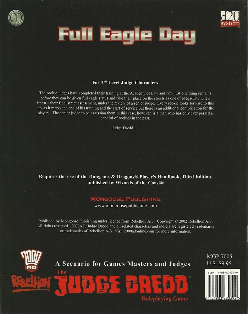 Judge Dredd RPG Full Eagle Day Introductory Scenario D20 Mongoose *FS