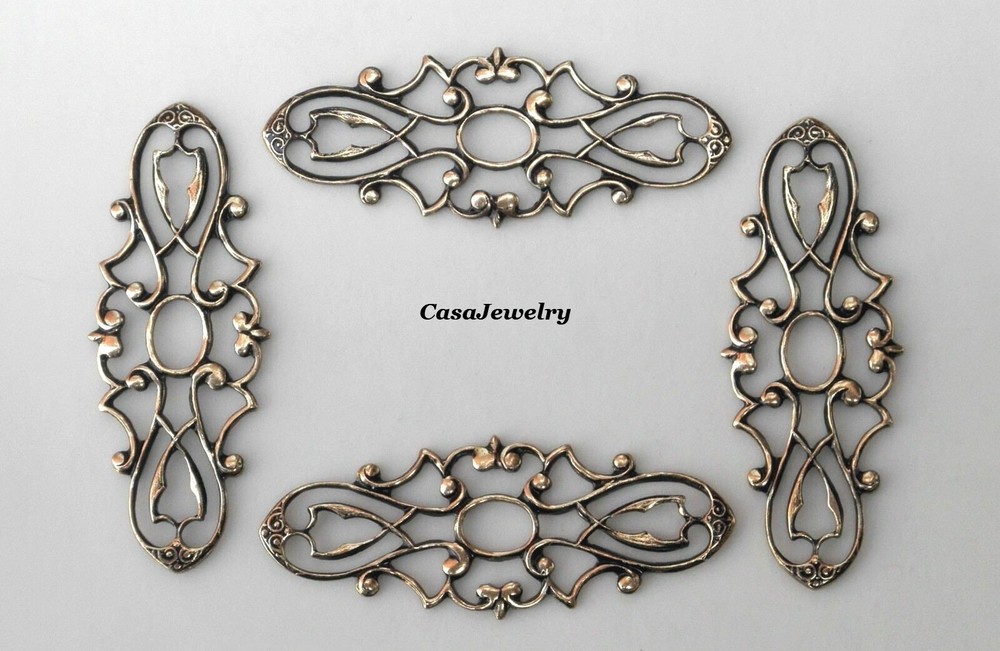 #3498 ANTIQUED GOLD OPEN SCROLL CELTIC COMPONENT - 4 Pc Lot