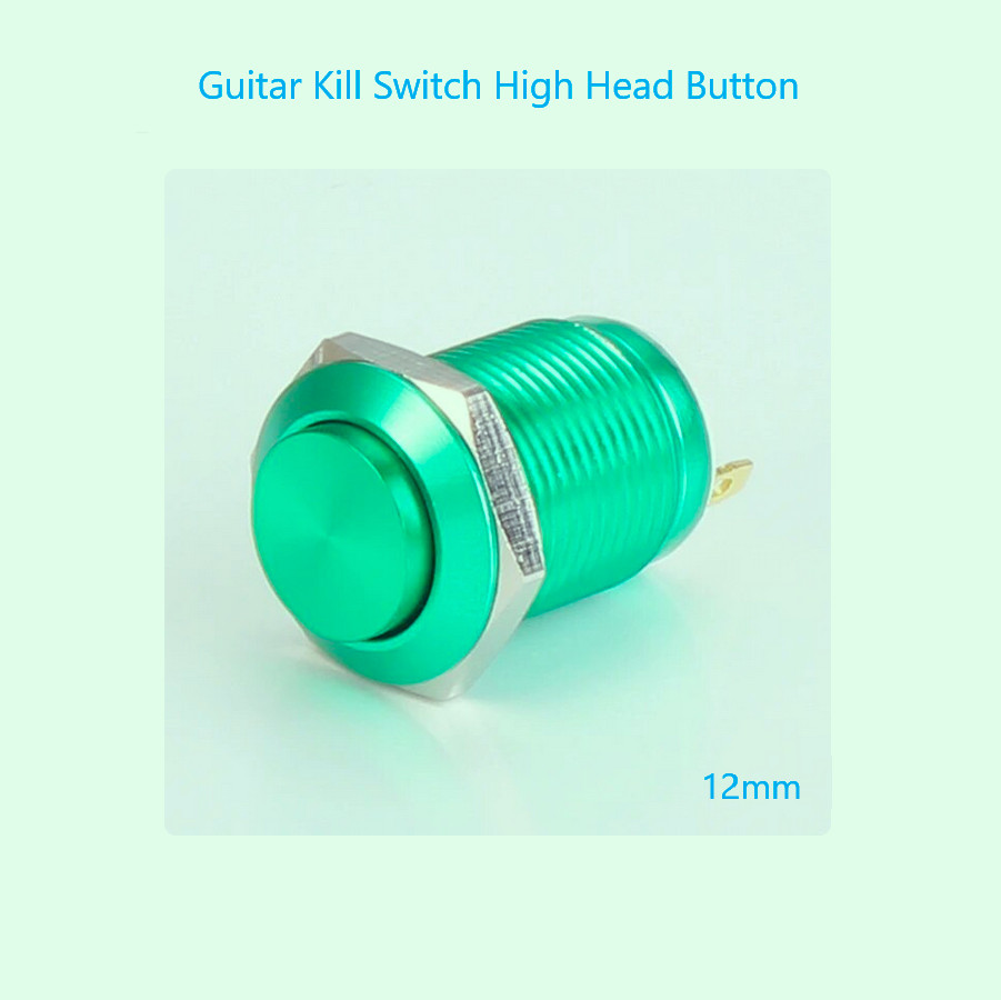 Guitar Kill Switch/Cutoff 12mm Green Momentary High Head Push Button Full Kit