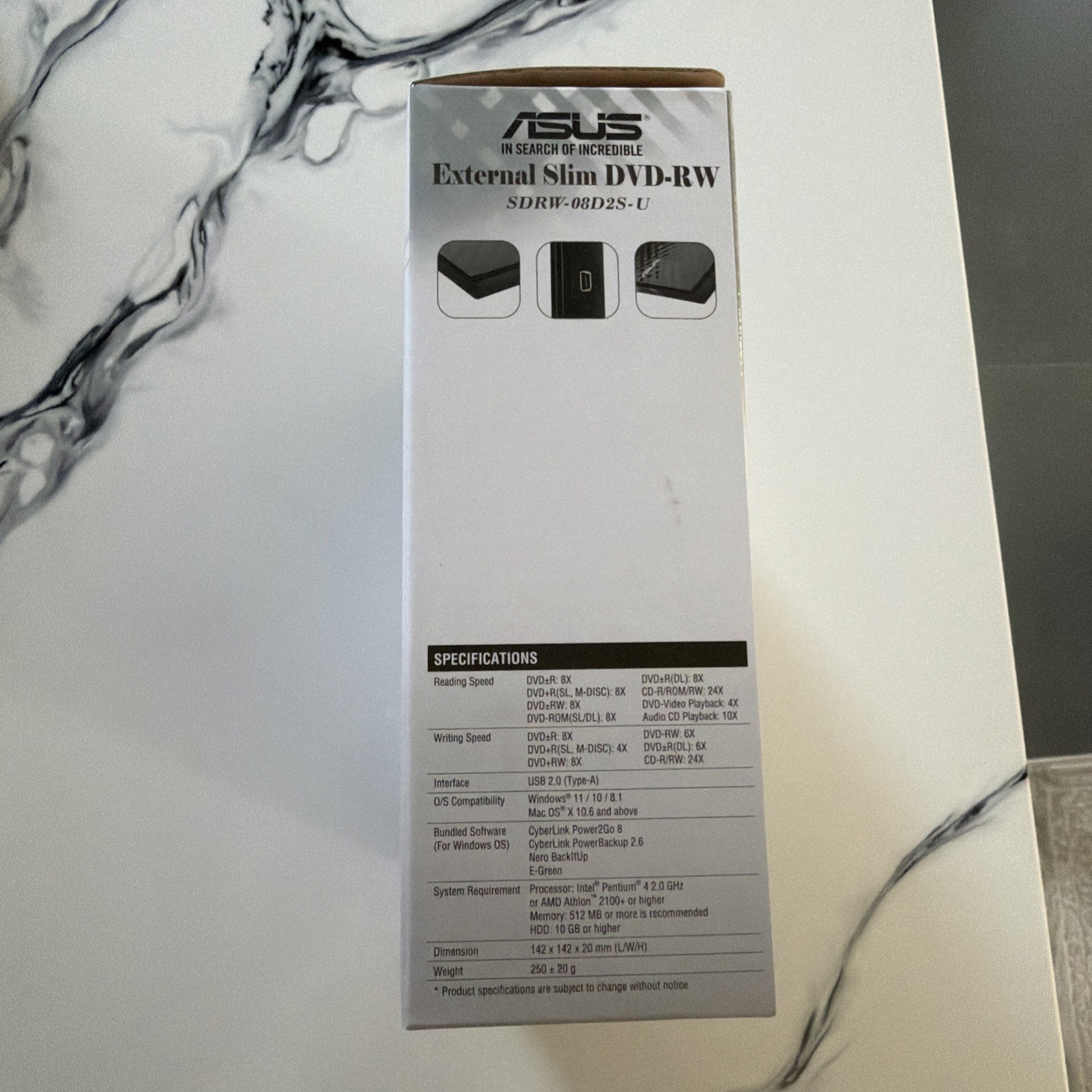 ASUS SDRW-08D2S-U  External Slim DVD±RW 8x USB 2.0 Drive- New