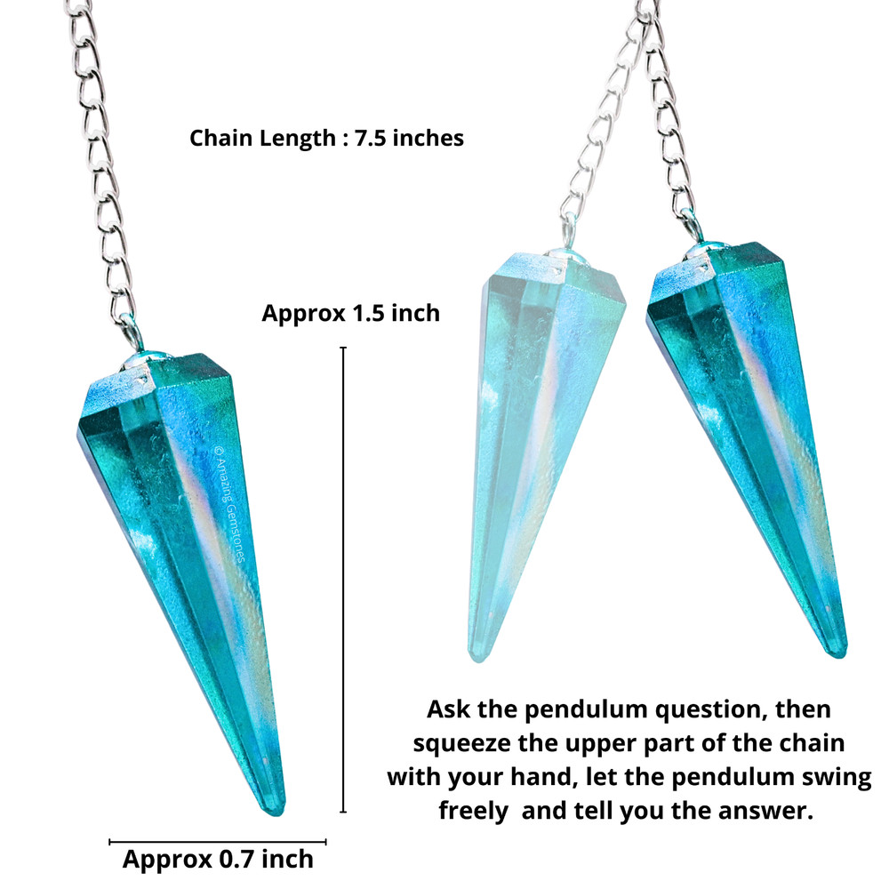 Aqua Aura Quartz Dowsing Crystal Pendulum