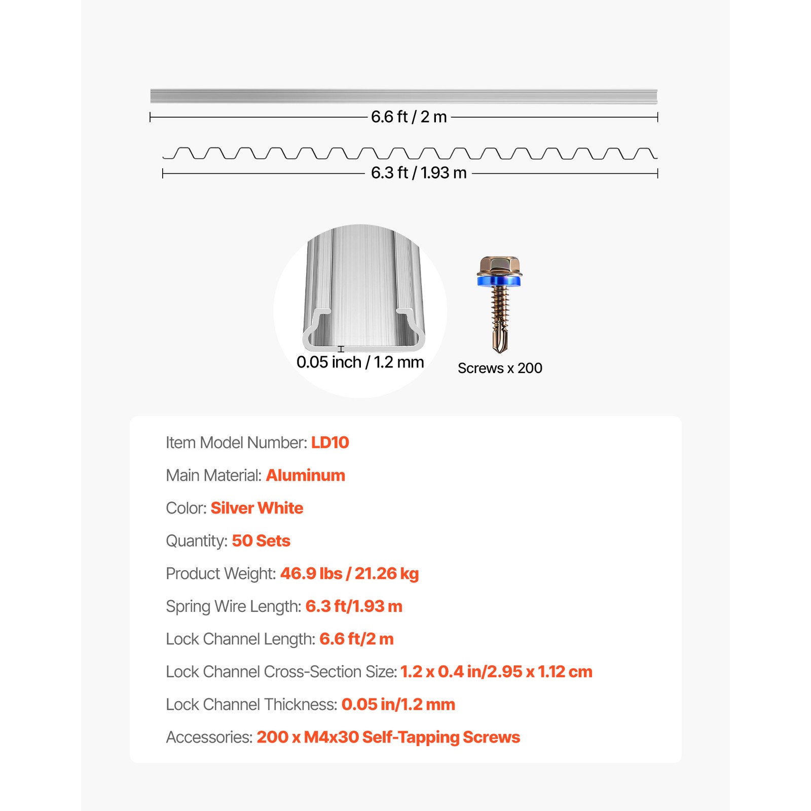 Uimoso Greenhouse Aluminum Lock Channel & Spring Wire Set, 50 Pieces, 6.56 ft