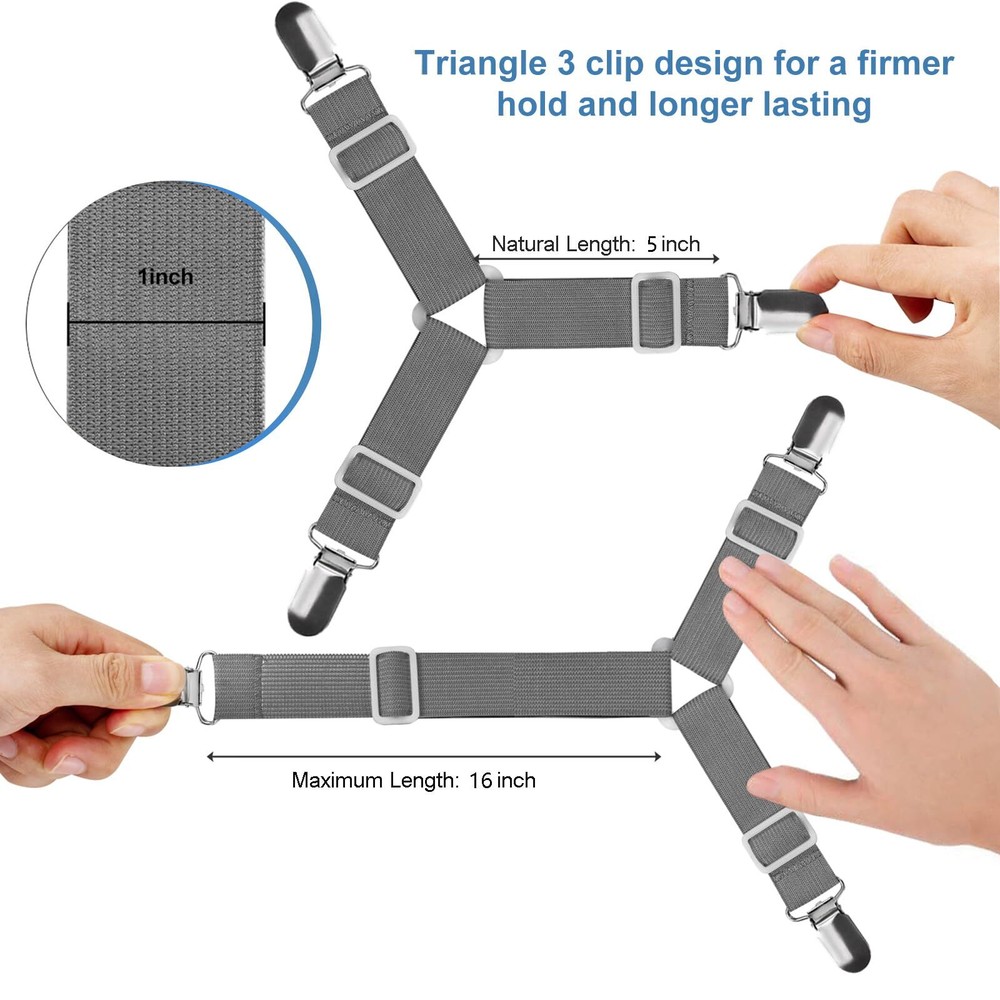 4Pcs Adjustable Triangle Bed Sheet Straps Elastic Fasteners Fitted Sheet Holders