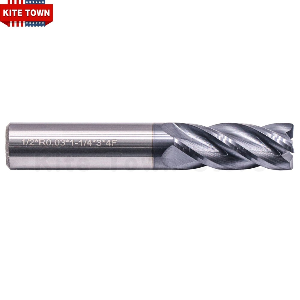 1/2" 4 Flute Solid Carbide End Mill - .030" Corner Radius - AlTiN Coated