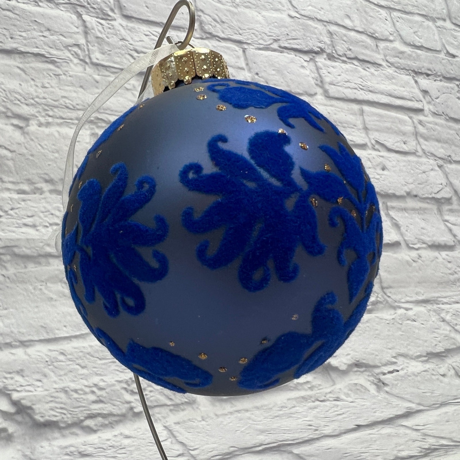 Vintage UT Bauble 4.5" Navy Blue Gold Ball Ornament Paisley Textured Sparkle