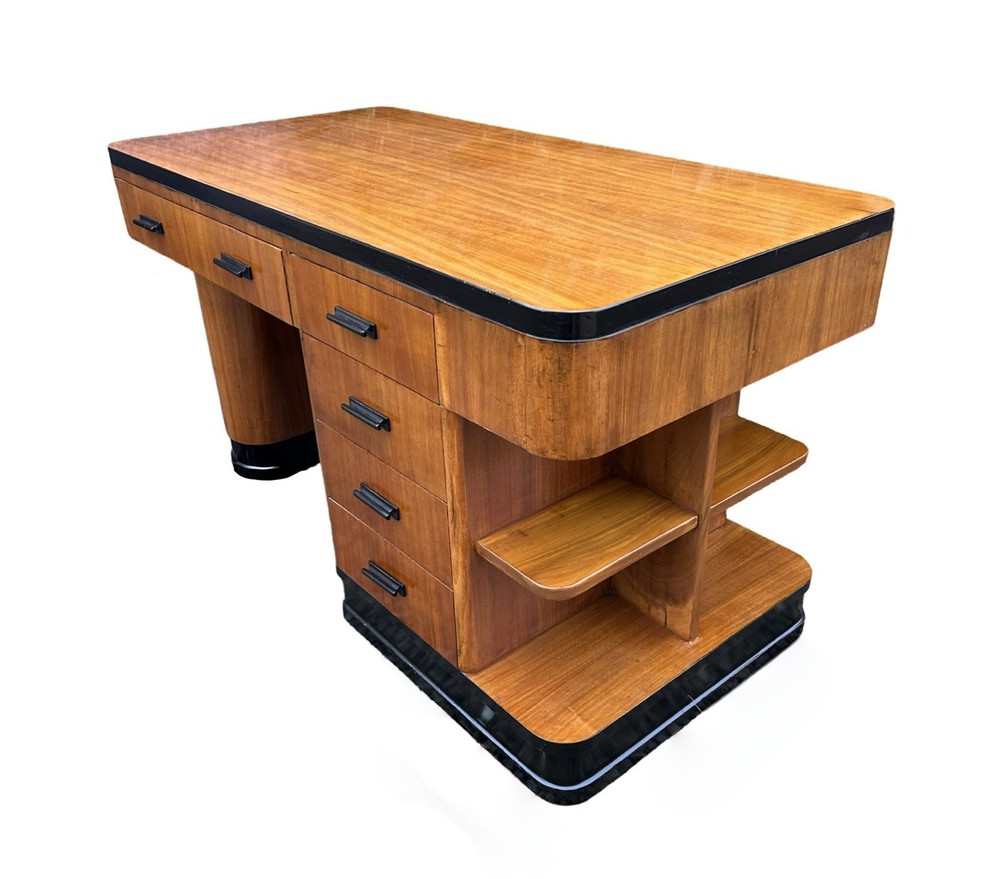 Art Deco blonde Walnut Desk
