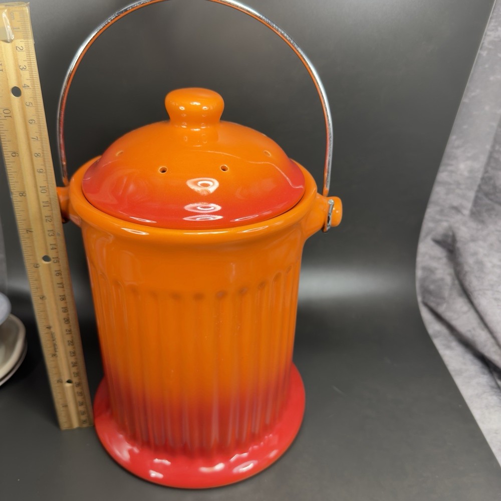 Swiss Pro Ceramic Hydrant Canister Jar Cookie Jar Container Orange Red W Handle