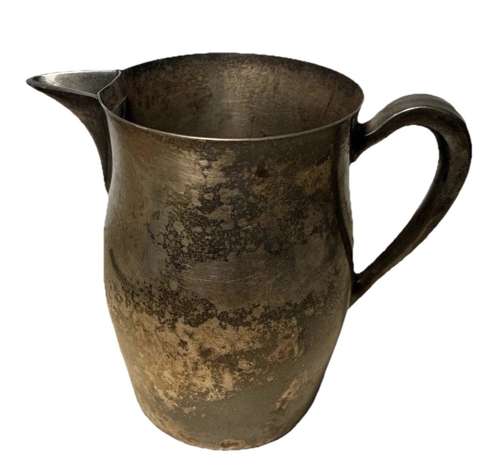 Vintage Lancaster Water Pitcher with Ice Lip, Silver On Copper