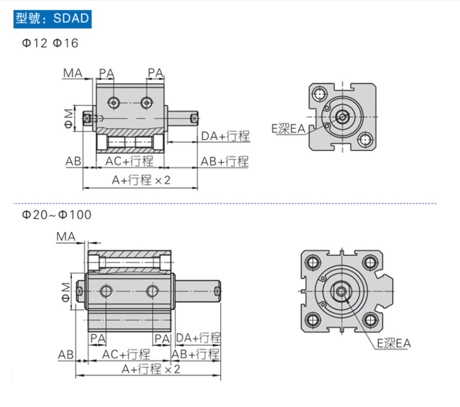 1pc SDAD32x15 Pneumatic Double Acting Compact Cylinder AIRTAC Type