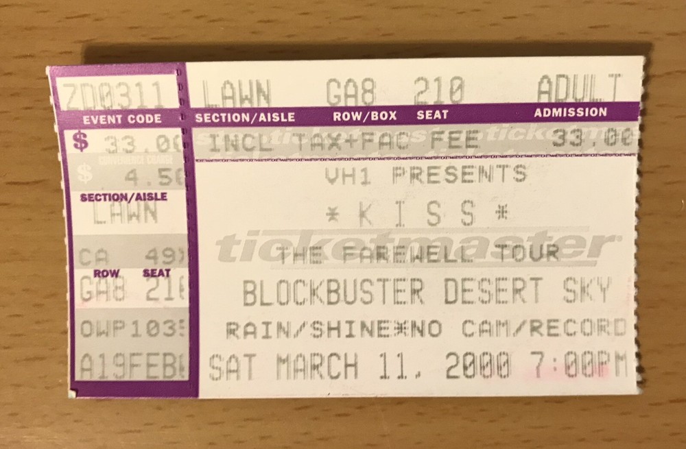 2000 KISS / TED NUGENT / SKID ROW PHOENIX CONCERT TICKET STUB DESTROYER 210
