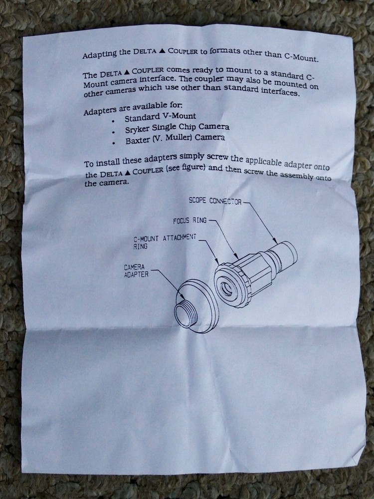 C-mount camera coupler - Citation Delta Scope, 3 adapters V-mount Stryker Baxter