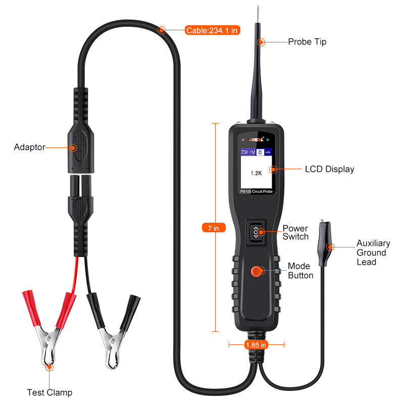 12V 24V Electrical Circuit Tester AVOmeter Detection Probe Diagnostic Tool PB100